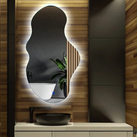 Specchio LED Asimmetrico 2 | Pulsanti touch | Funzione anti-appannamento | Luce bianca fredda - Reyze Serie Ambient Modello 1 - Verticale