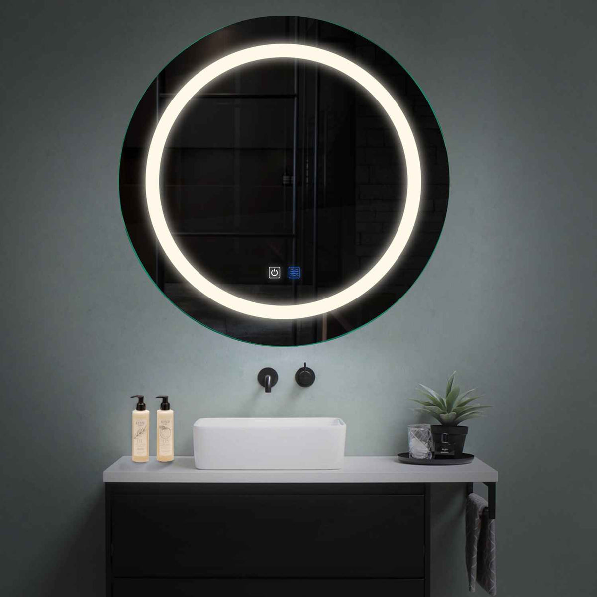 Specchio LED Rotondo | Pulsanti touch | Funzione anti-appannamento | Luce bianca neutra - Reyze Serie Salono Modello 1