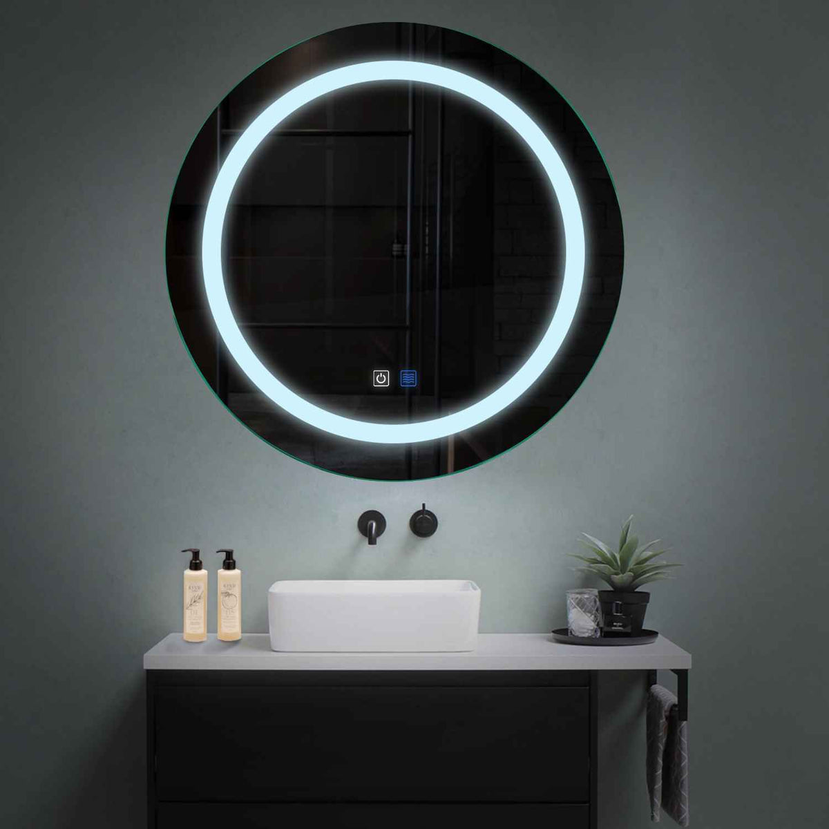 Specchio LED Rotondo | Pulsanti touch | Funzione anti-appannamento | Luce bianca fredda - Reyze Serie Salono Modello 1