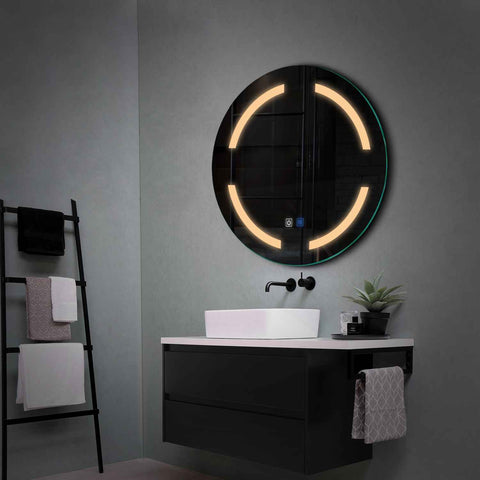 Specchio LED Rotondo | Pulsanti touch | Funzione anti-appannamento | Luce bianca calda - Reyze Serie Salono Modello 2