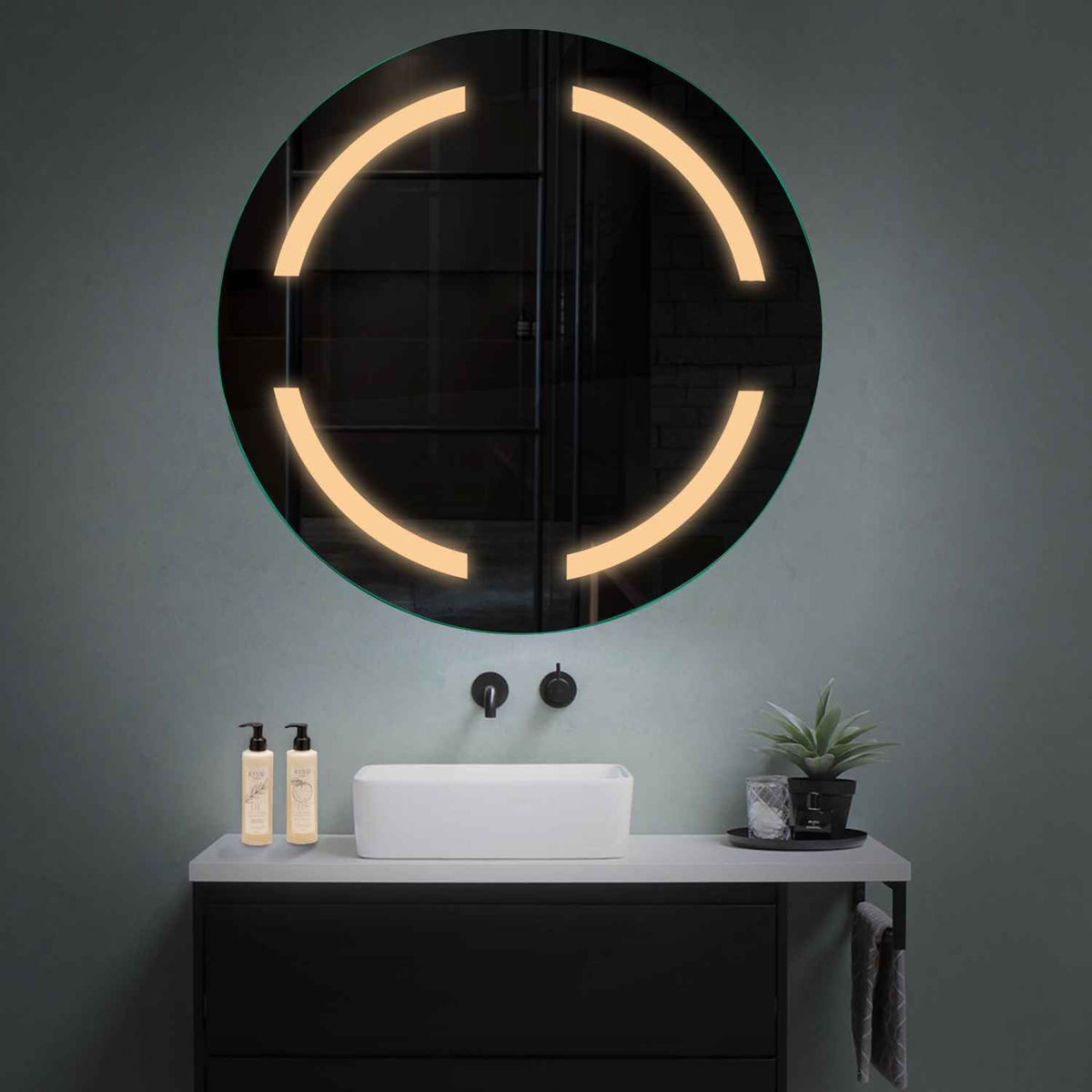 Specchio LED Rotondo | Controllo tramite interruttore a muro | Luce bianca calda - Reyze Serie Salono Modello 2
