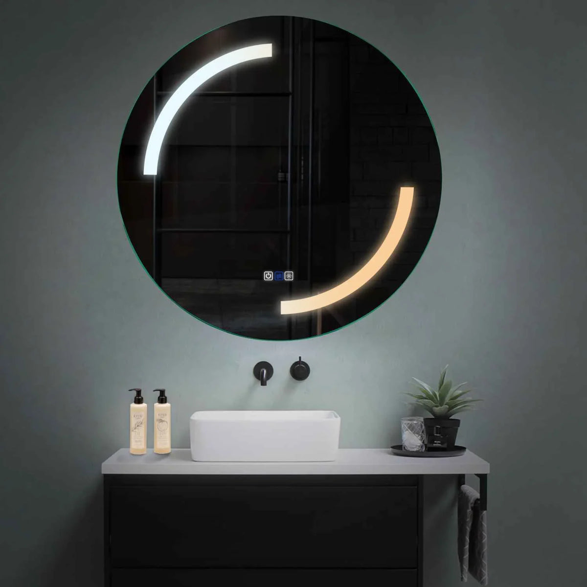 Specchio LED Rotondo | Pulsanti touch | Funzione anti-appannamento | Temperatura di colore regolabile - Reyze Serie Salono Modello 3