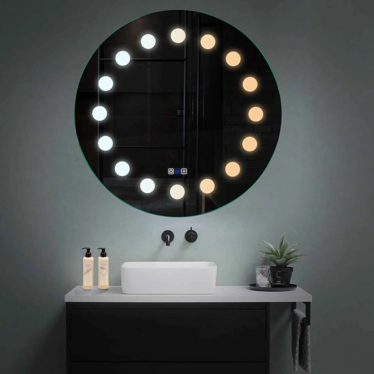 Specchio LED Rotondo | Pulsanti touch | Funzione anti-appannamento | Temperatura di colore regolabile - Reyze Serie Salono Modello 6