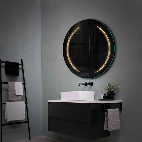 Specchio LED Rotondo | Controllo tramite interruttore a muro | Luce bianca calda - Reyze Serie Salono Modello 8