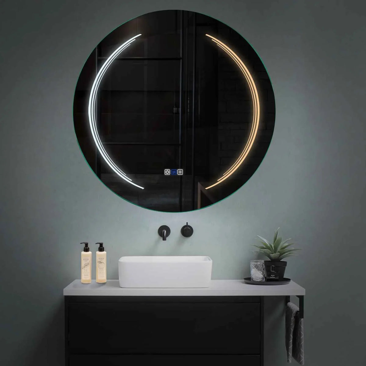 Specchio LED Rotondo | Pulsanti touch | Funzione anti-appannamento | Temperatura di colore regolabile - Reyze Serie Salono Modello 8