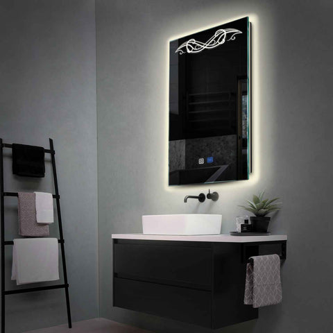 Specchio LED Verticale | Pulsanti touch | Funzione anti-appannamento | Luce bianca neutra - Reyze Serie Good Vibes Modello 6