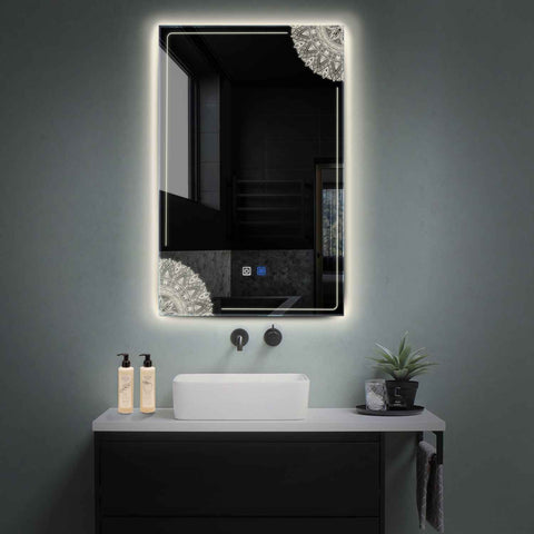 Specchio LED Verticale | Pulsanti touch | Funzione anti-appannamento | Luce bianca neutra - Reyze Serie Good Vibes Modello 7