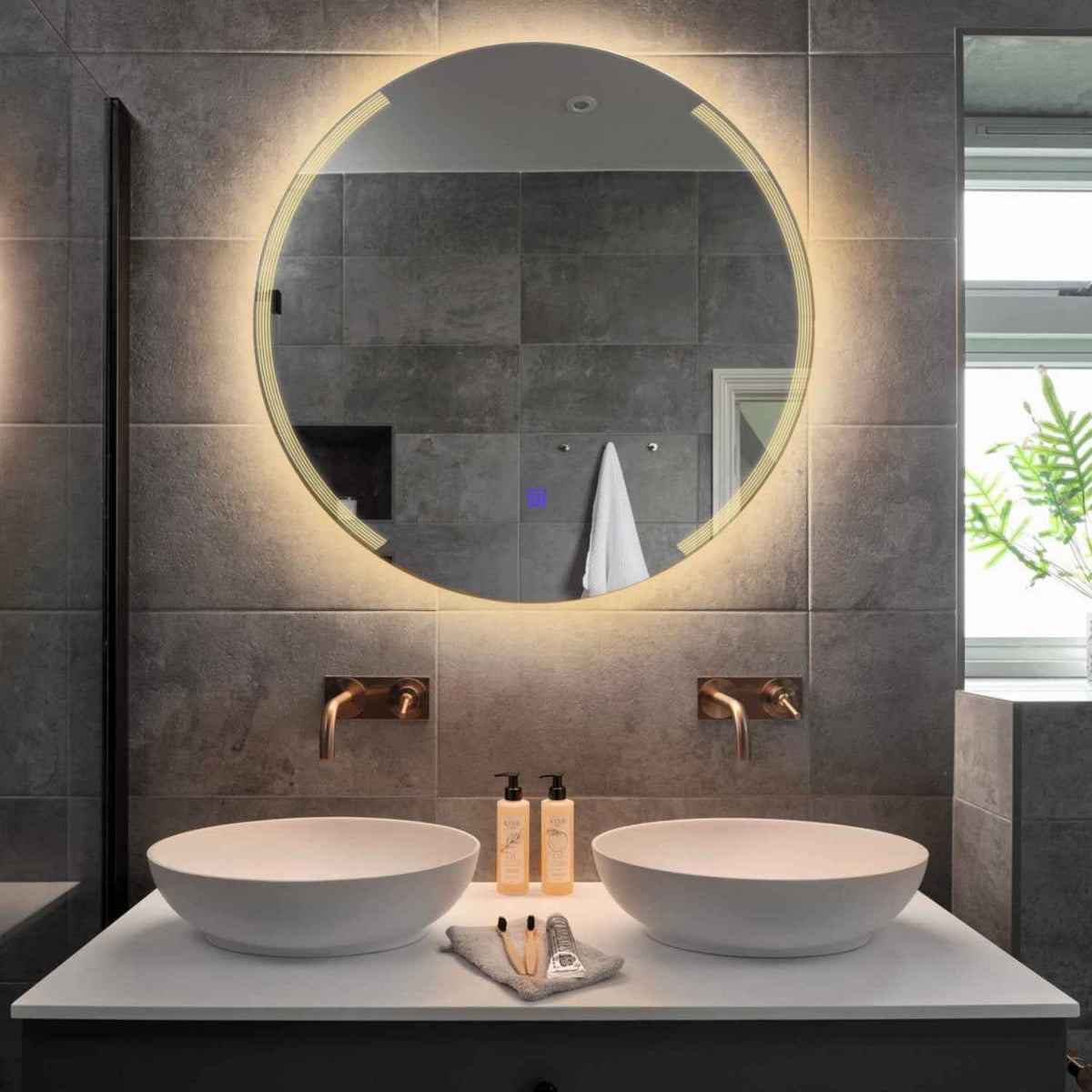 Specchio LED Rotondo | Pulsante touch | Luce bianca calda - Reyze Serie Edge Modello 7
