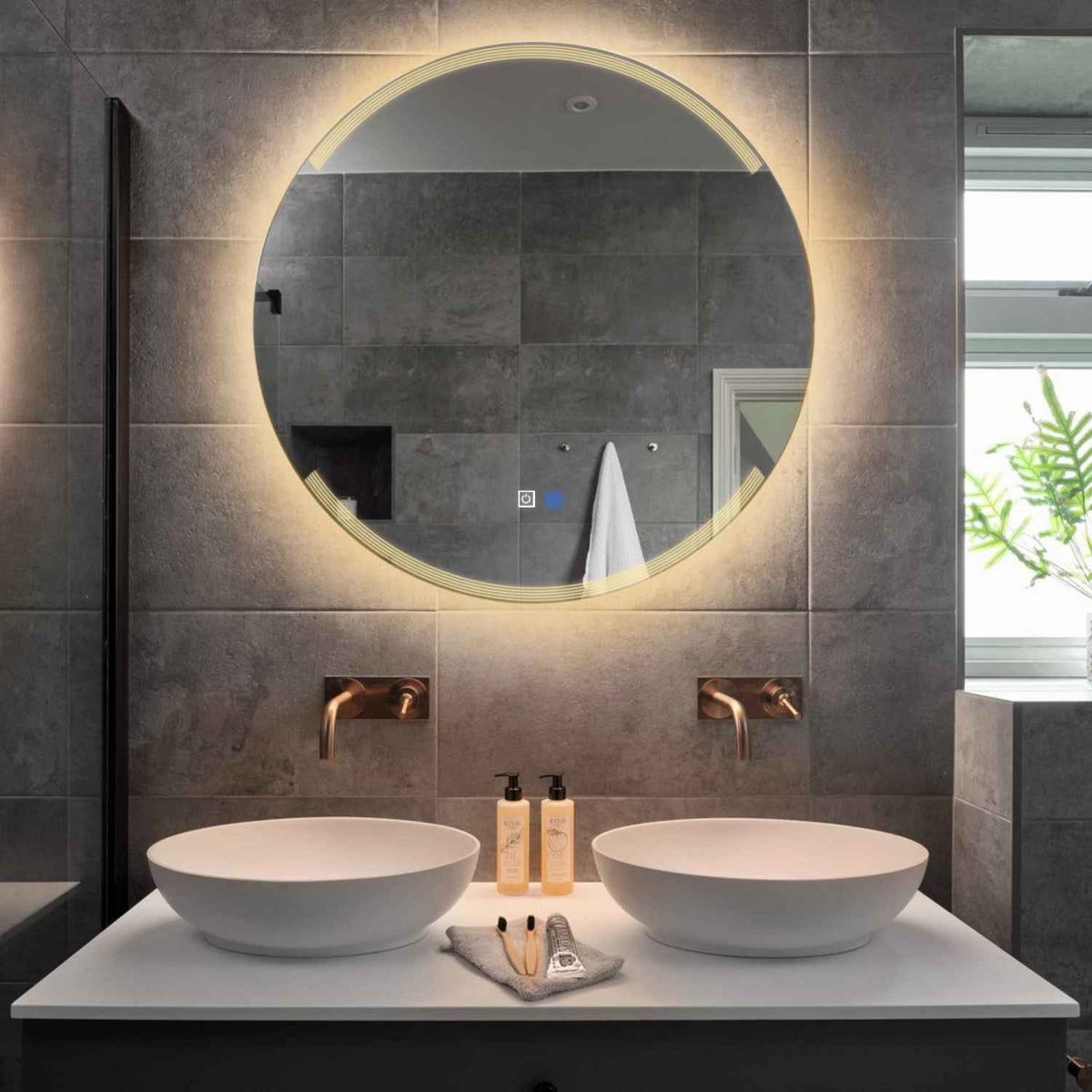 Specchio LED Rotondo | Pulsanti touch | Funzione anti-appannamento | Luce bianca calda - Reyze Serie Edge Modello 8