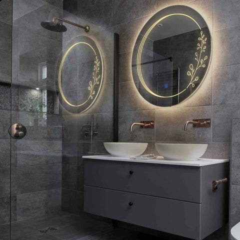 Specchio LED Rotondo | Pulsante touch | Luce bianca calda - Reyze Serie Good Vibes Modello 3