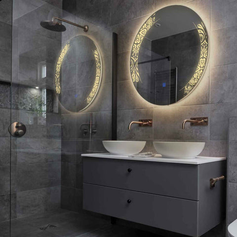 Specchio LED Rotondo | Pulsante touch | Luce bianca calda - Reyze Serie Good Vibes Modello 4