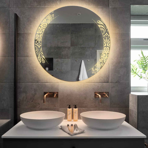 Specchio LED Rotondo | Controllo tramite interruttore a muro | Luce bianca calda - Reyze Serie Good Vibes Modello 4