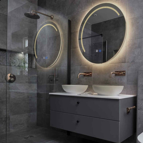 Specchio LED Rotondo | Pulsanti touch | Funzione anti-appannamento | Luce bianca calda - Reyze Serie Minimal Modello 5
