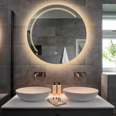 Specchio LED Rotondo | Pulsanti touch | Funzione anti-appannamento | Luce bianca calda - Reyze Serie Minimal Modello 5