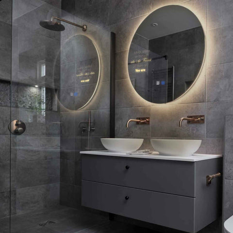 Specchio LED Rotondo | Pulsanti touch | Funzione anti-appannamento | Luce bianca calda - Reyze Serie Motivated Modello 4