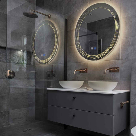 Specchio LED Rotondo | Pulsanti touch | Funzione anti-appannamento | Luce bianca calda - Reyze Serie Simetria Modello 8