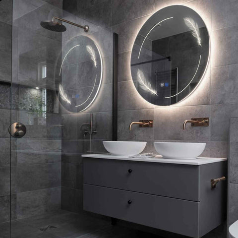 Specchio LED Rotondo | Pulsanti touch | Funzione anti-appannamento | Luce bianca neutra - Reyze Serie Good Vibes Modello 2