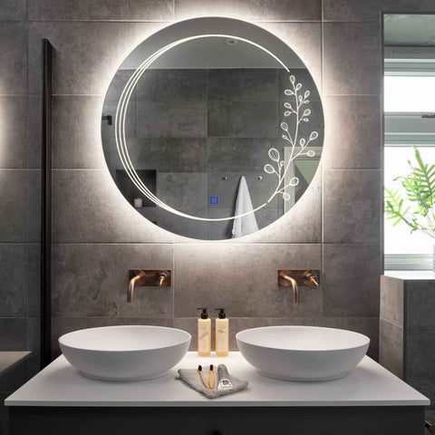 Specchio LED Rotondo | Pulsante touch | Luce bianca neutra - Reyze Serie Good Vibes Modello 3