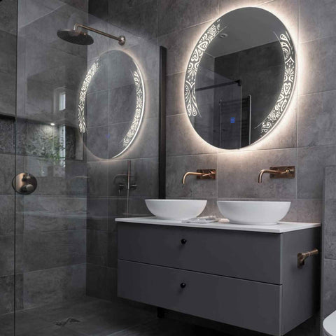 Specchio LED Rotondo | Pulsante touch | Luce bianca neutra - Reyze Serie Good Vibes Modello 4
