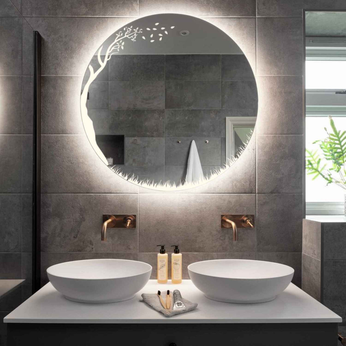 Specchio LED Rotondo | Controllo tramite interruttore a muro | Luce bianca neutra - Reyze Serie Good Vibes Modello 8