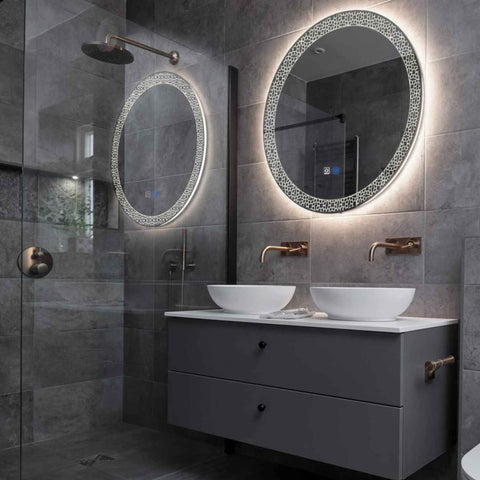 Specchio LED Rotondo | Pulsanti touch | Funzione anti-appannamento | Luce bianca neutra - Reyze Serie Official Modello 1