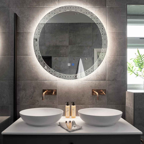 Specchio LED Rotondo | Pulsanti touch | Funzione anti-appannamento | Luce bianca neutra - Reyze Serie Official Modello 1