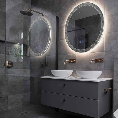 Specchio LED Rotondo | Pulsanti touch | Funzione anti-appannamento | Luce bianca neutra - Reyze Serie Official Modello 5