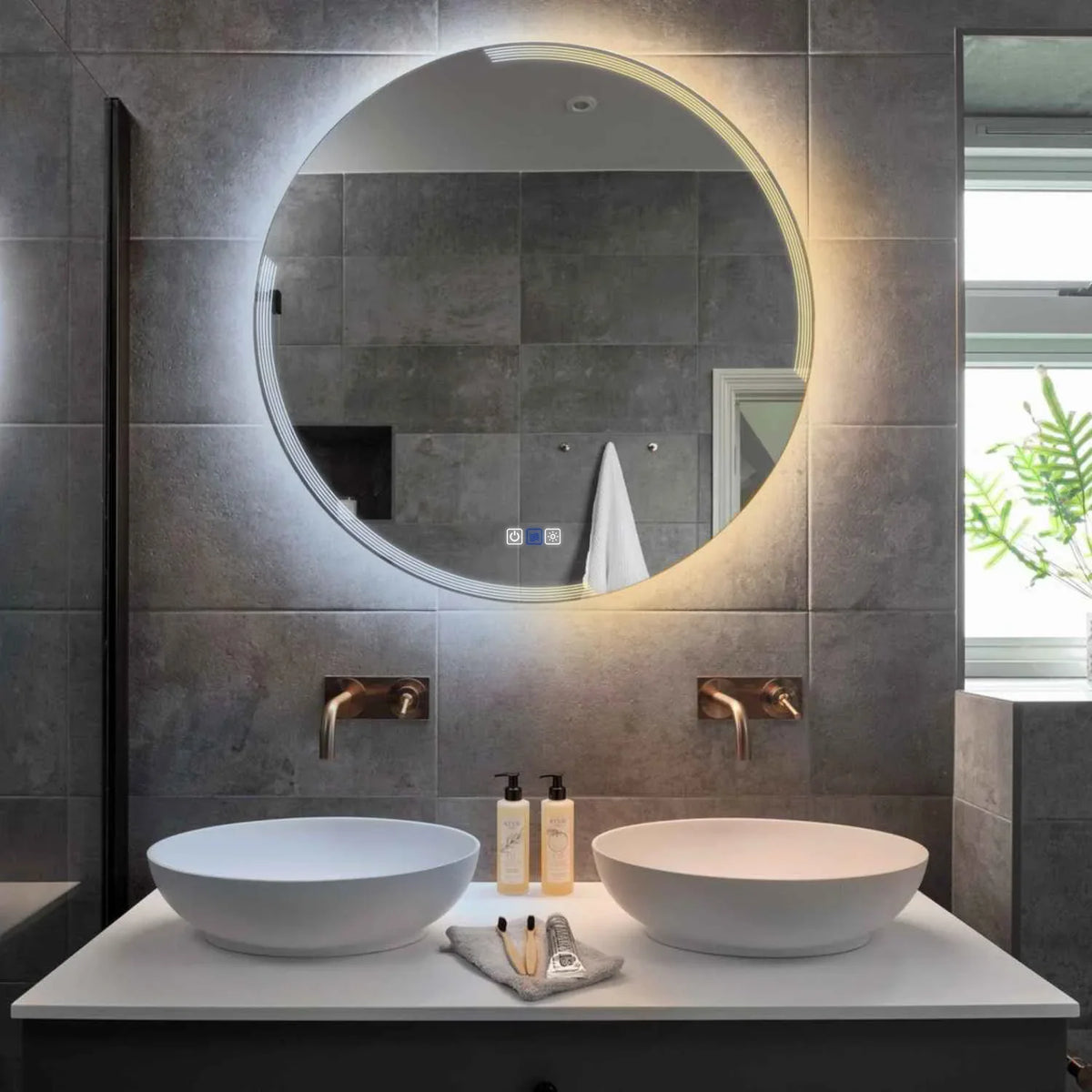 Specchio LED Rotondo | Pulsanti touch | Funzione anti-appannamento | Temperatura di colore regolabile - Reyze Serie Edge Modello 2