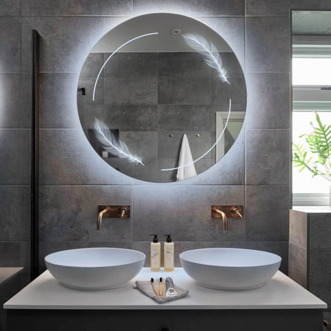 Specchio LED Rotondo | Controllo tramite interruttore a muro | Luce bianca fredda - Reyze Serie Good Vibes Modello 2