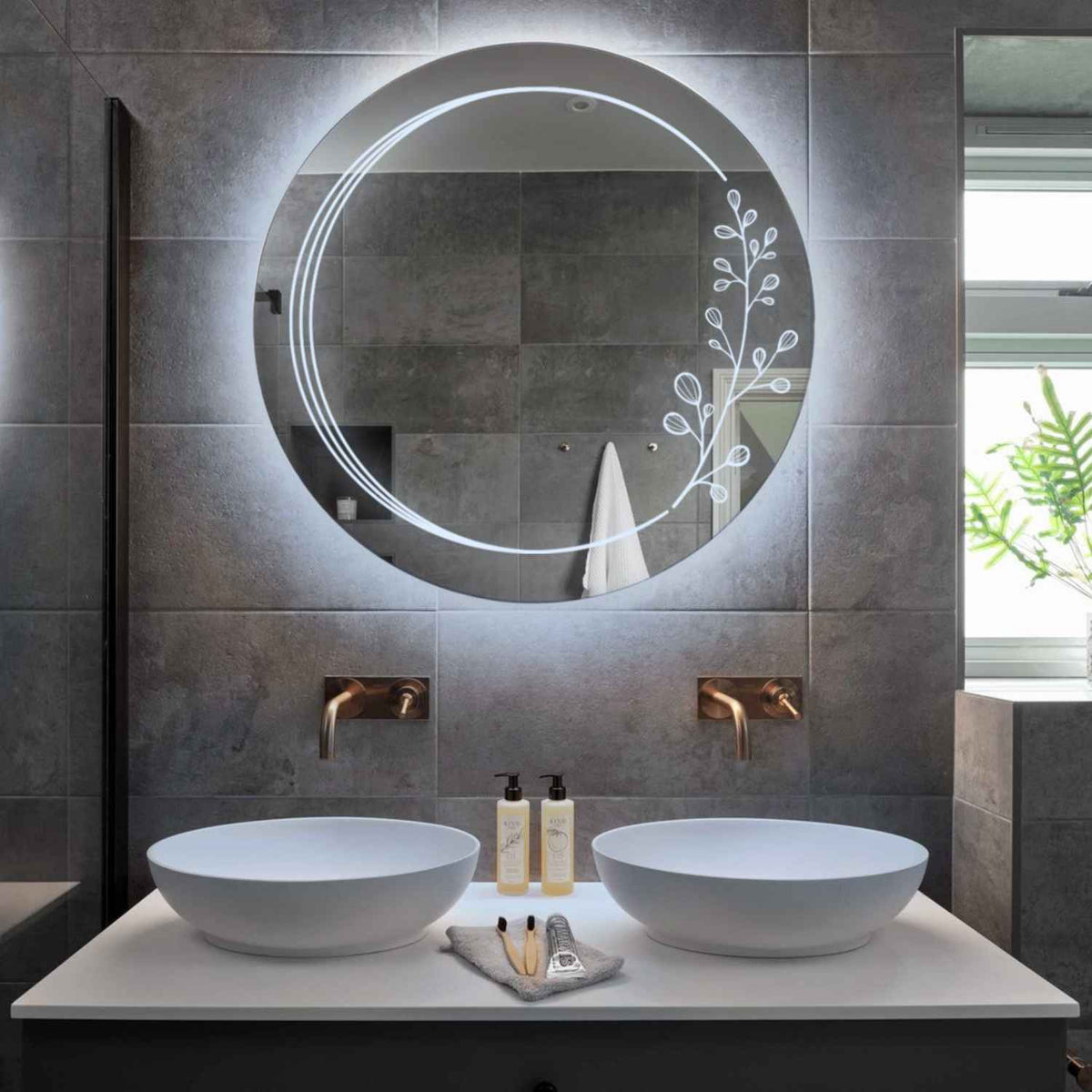Specchio LED Rotondo | Controllo tramite interruttore a muro | Luce bianca fredda - Reyze Serie Good Vibes Modello 3