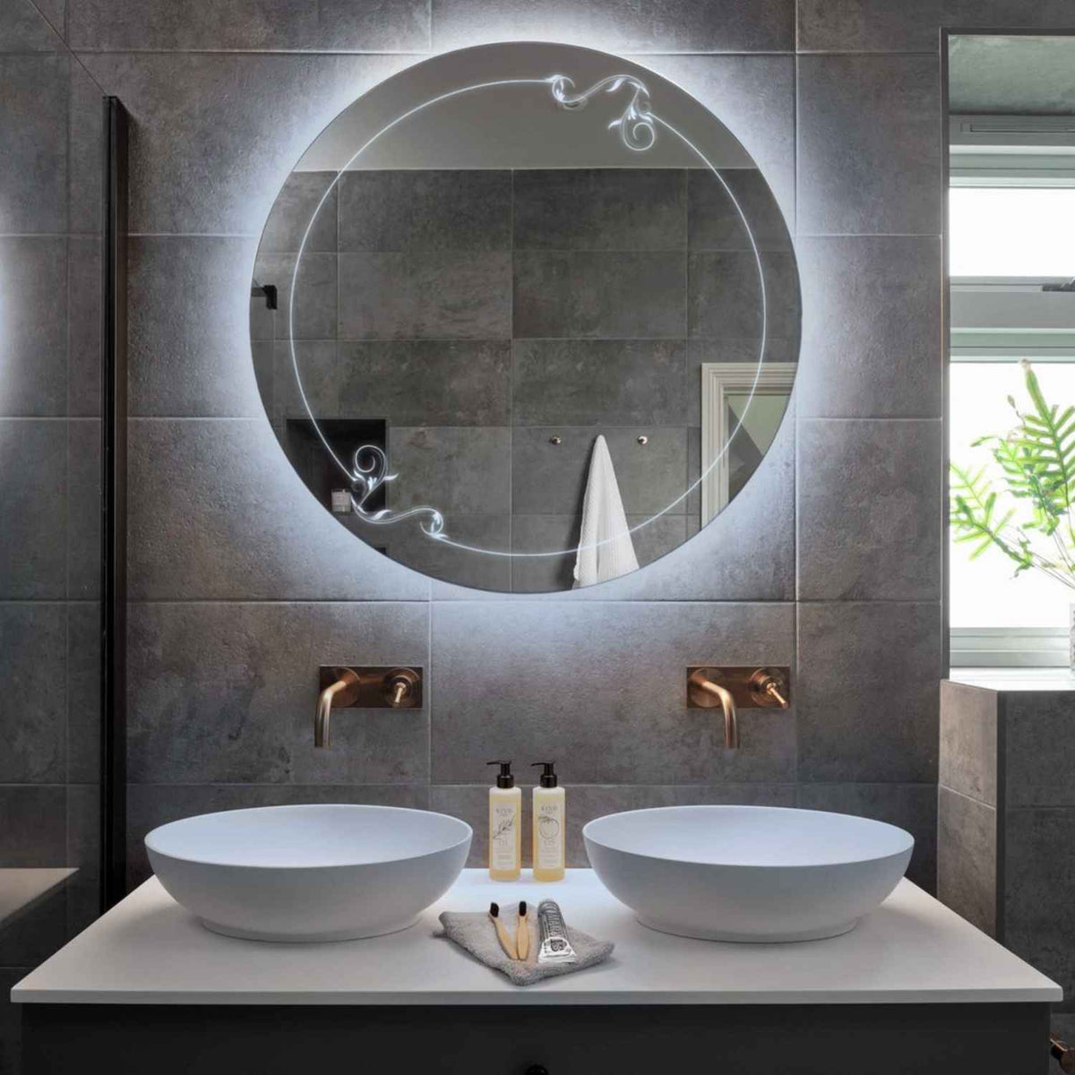 Specchio LED Rotondo | Controllo tramite interruttore a muro | Luce bianca fredda - Reyze Serie Good Vibes Modello 5