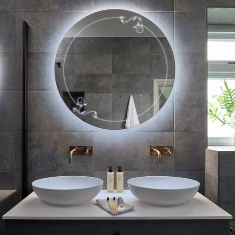Specchio LED Rotondo | Controllo tramite interruttore a muro | Luce bianca fredda - Reyze Serie Good Vibes Modello 5