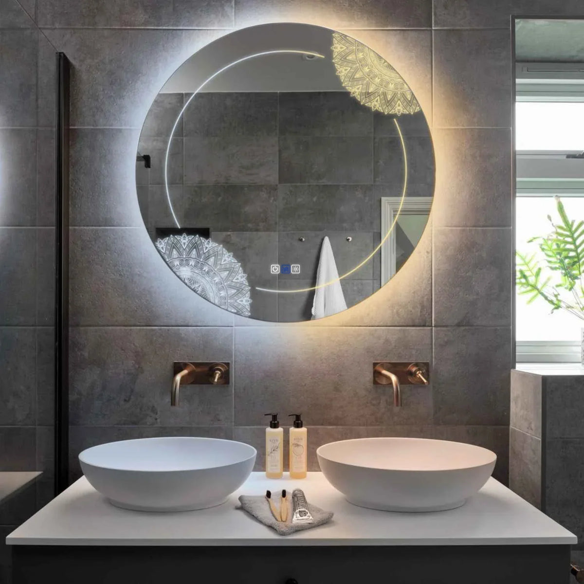 Specchio LED Rotondo | Pulsanti touch | Funzione anti-appannamento | Temperatura di colore regolabile - Reyze Serie Good Vibes Modello 7