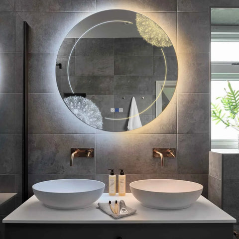 Specchio LED Rotondo | Pulsanti touch | Funzione anti-appannamento | Temperatura di colore regolabile - Reyze Serie Good Vibes Modello 7
