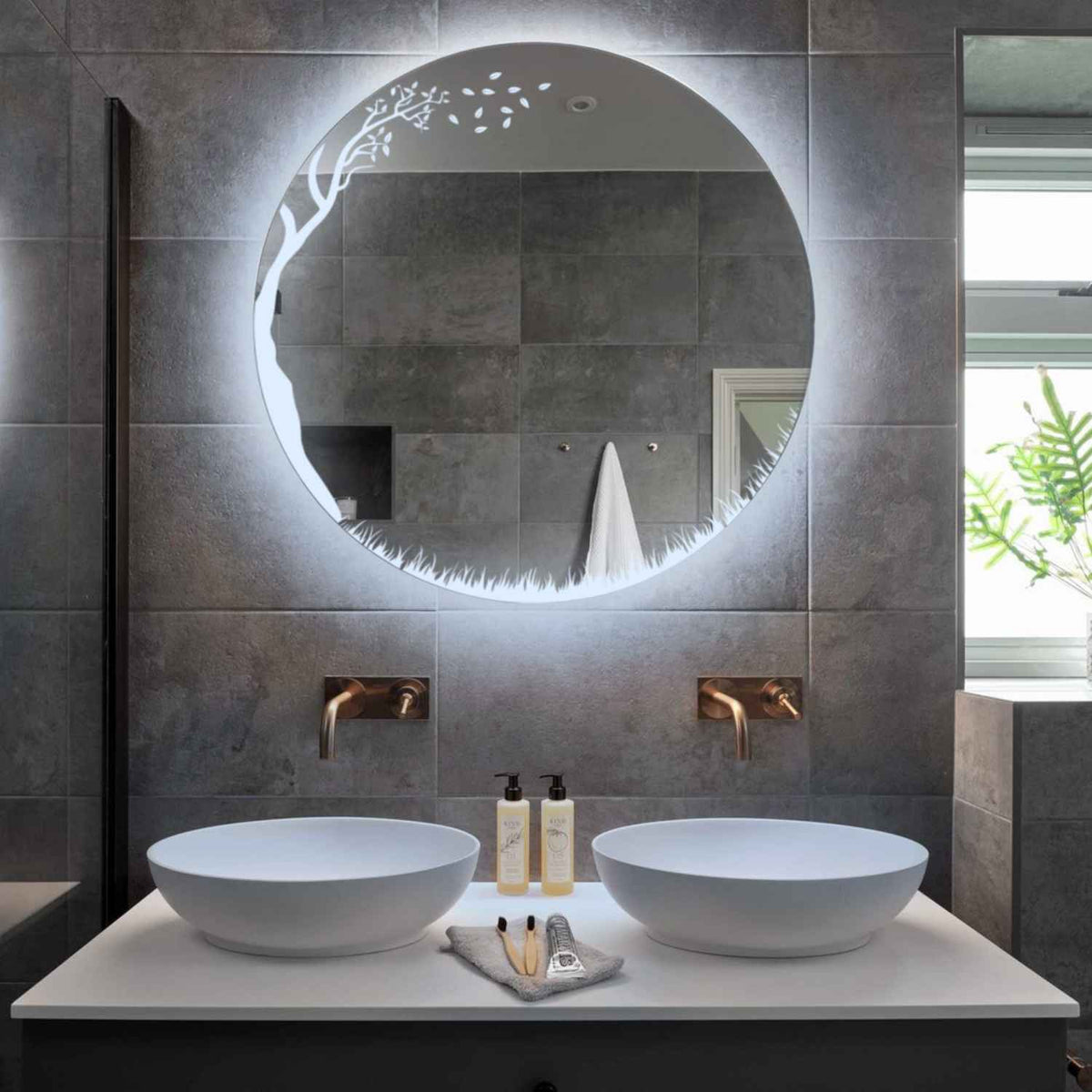 Specchio LED Rotondo | Controllo tramite interruttore a muro | Luce bianca fredda - Reyze Serie Good Vibes Modello 8