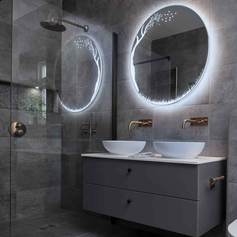 Specchio LED Rotondo | Controllo tramite interruttore a muro | Luce bianca fredda - Reyze Serie Good Vibes Modello 8