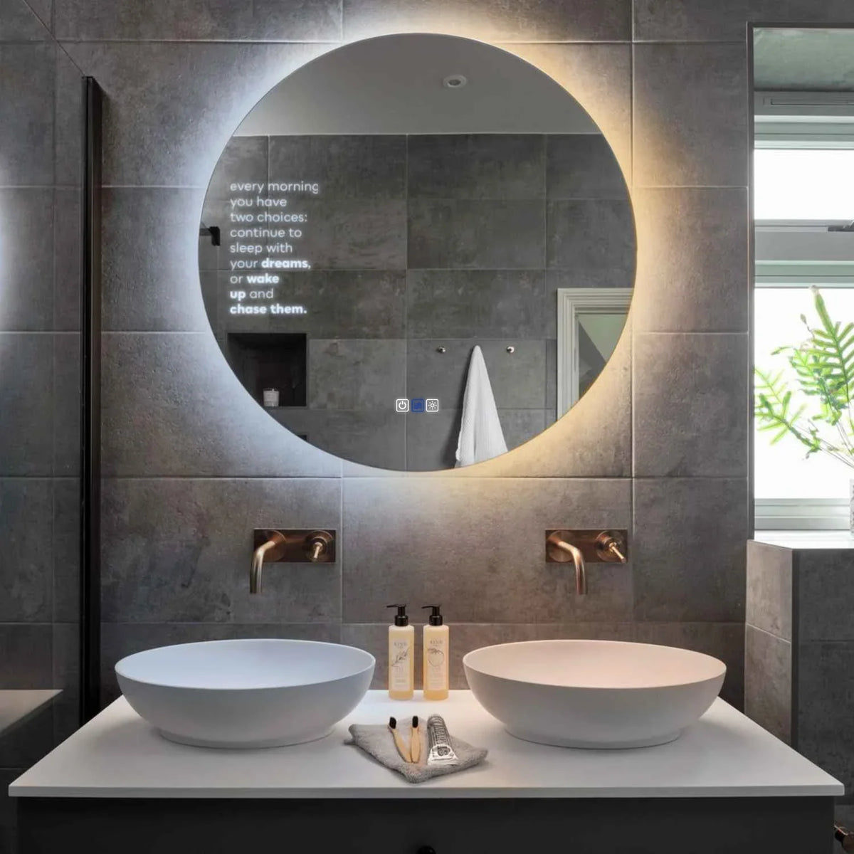 Specchio LED Rotondo | Pulsanti touch | Funzione anti-appannamento | Temperatura di colore regolabile - Reyze Serie Motivated Modello 2
