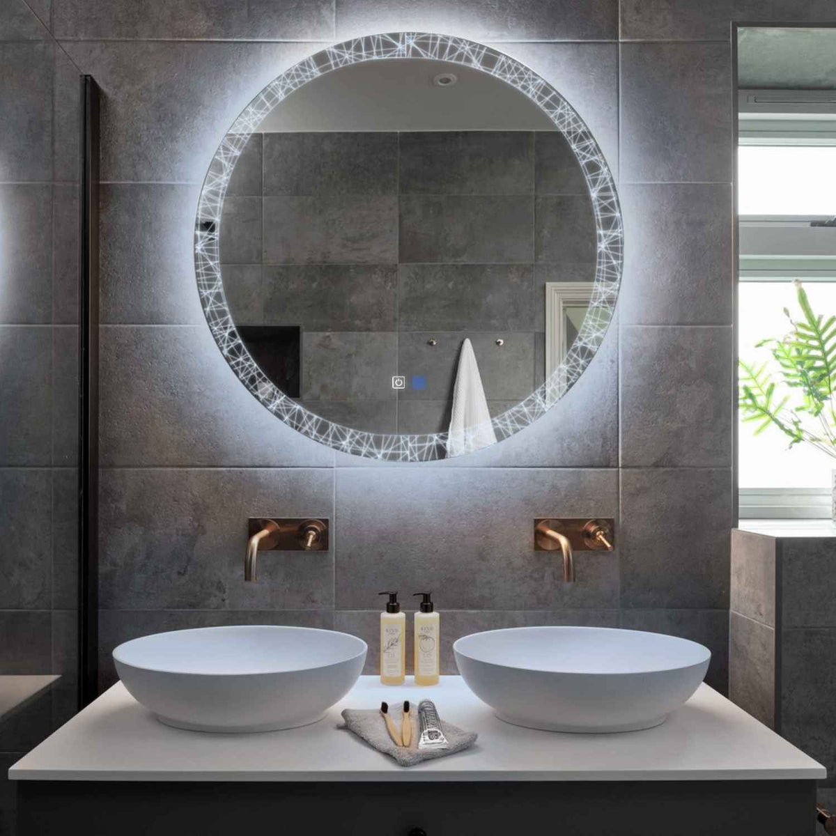 Specchio LED Rotondo | Pulsanti touch | Funzione anti-appannamento | Luce bianca fredda - Reyze Serie Simetria Modello 1