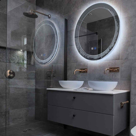 Specchio LED Rotondo | Pulsanti touch | Funzione anti-appannamento | Luce bianca fredda - Reyze Serie Simetria Modello 8