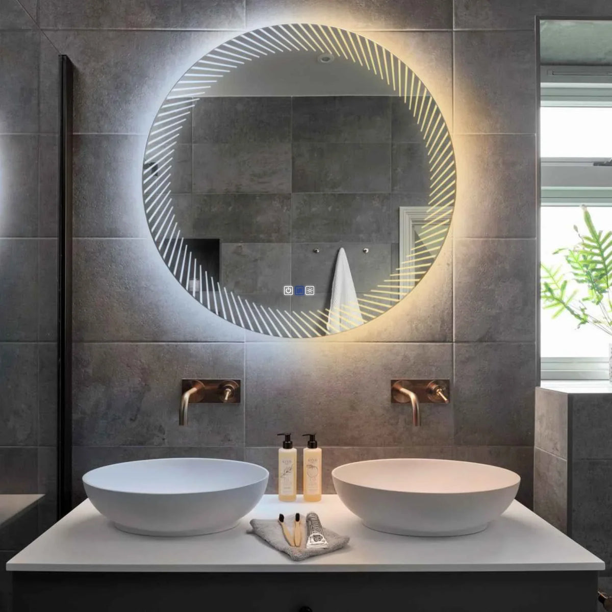 Specchio LED Rotondo | Pulsanti touch | Funzione anti-appannamento | Temperatura di colore regolabile - Reyze Serie Simetria Modello 7