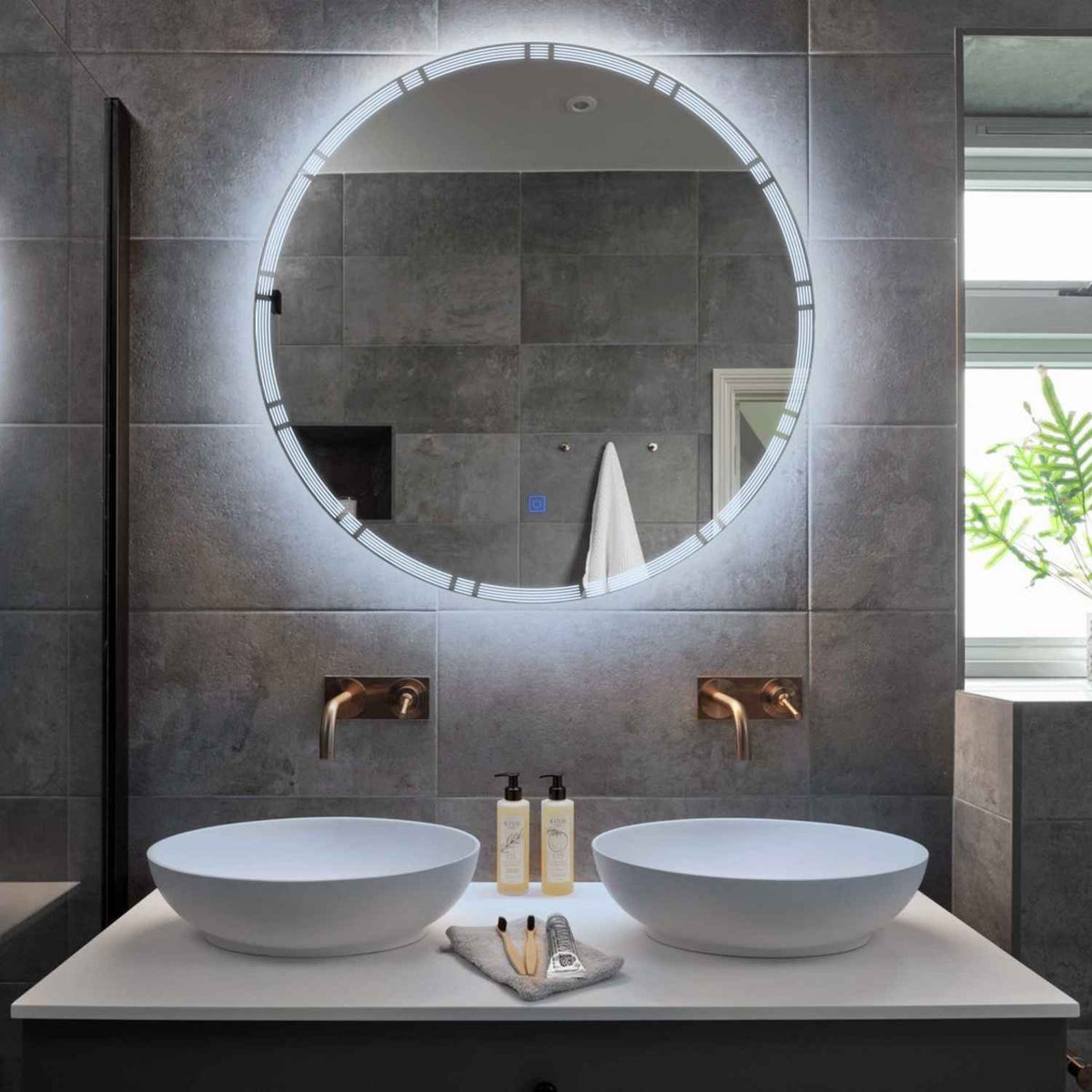 Specchio LED Rotondo | Pulsante touch | Luce bianca fredda - Reyze Serie Edge Modello 3