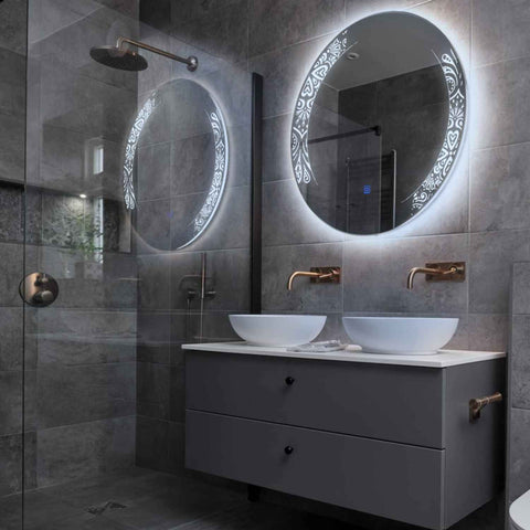 Specchio LED Rotondo | Pulsante touch | Luce bianca fredda - Reyze Serie Good Vibes Modello 4