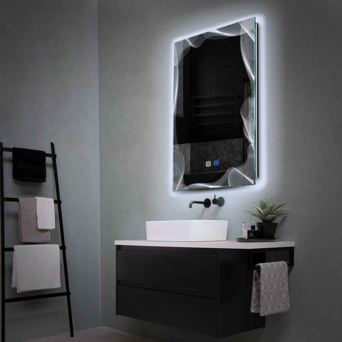 Specchio LED Verticale | Pulsanti touch | Funzione anti-appannamento | Luce bianca fredda - Reyze Serie Simetria Modello 3