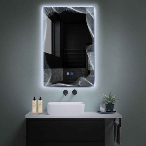 Specchio LED Verticale | Pulsanti touch | Funzione anti-appannamento | Luce bianca fredda - Reyze Serie Simetria Modello 3