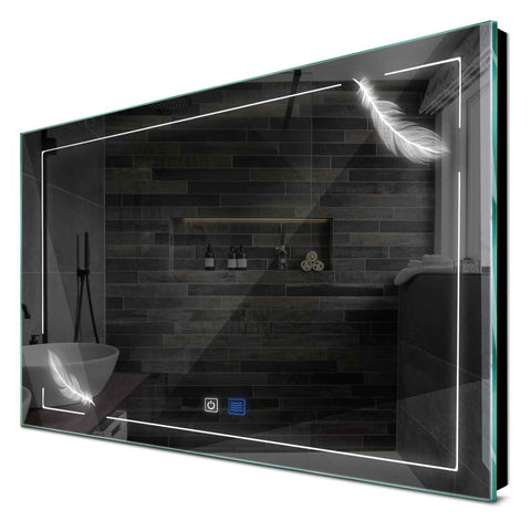 Specchio LED Rettangolare | Pulsanti touch | Funzione anti-appannamento | Luce bianca fredda - Reyze Serie Good Vibes Modello 2