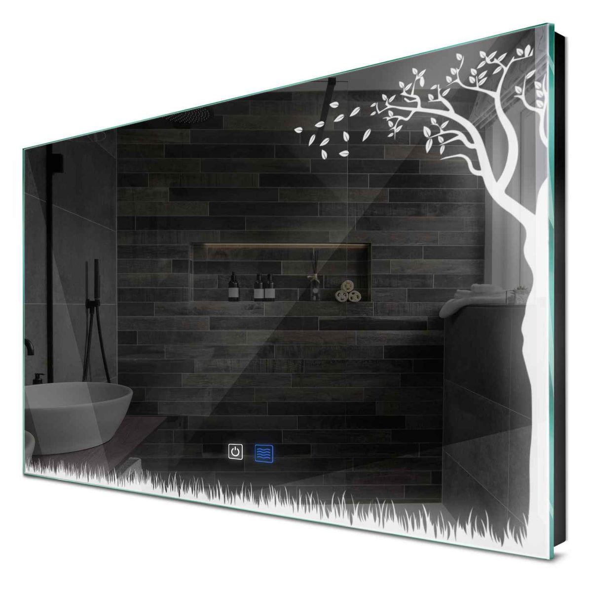 Specchio LED Rettangolare | Pulsanti touch | Funzione anti-appannamento | Luce bianca fredda - Reyze Serie Good Vibes Modello 8