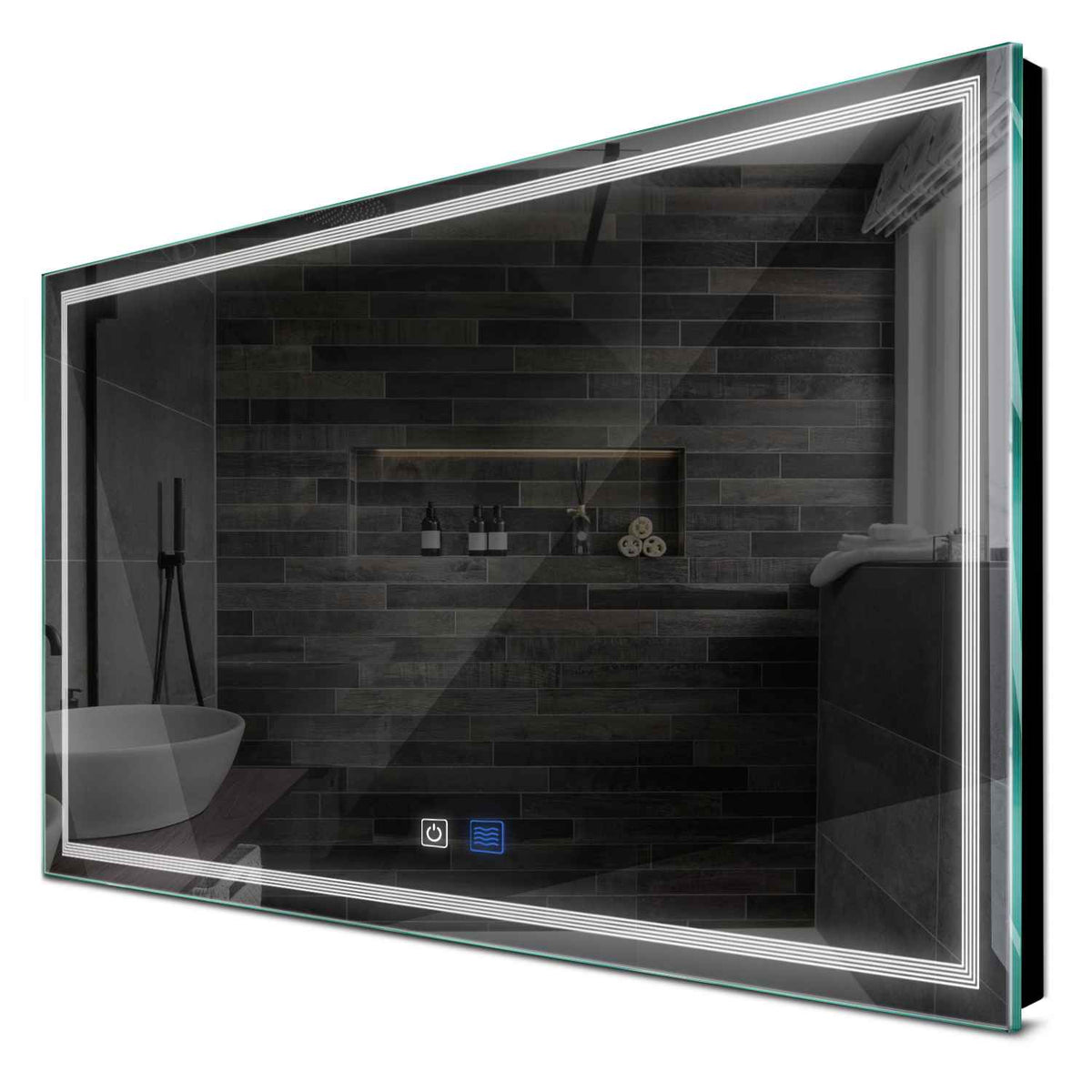Specchio LED Rettangolare | Pulsanti touch | Funzione anti-appannamento | Luce bianca fredda - Reyze Serie Minimal Modello 1