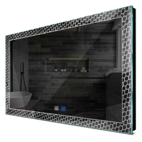 Specchio LED Rettangolare | Pulsanti touch | Funzione anti-appannamento | Luce bianca fredda - Reyze Serie Official Modello 7