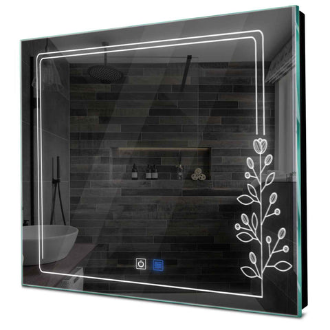 Specchio LED Quadrato | Pulsanti touch | Funzione anti-appannamento | Luce bianca fredda - Reyze Serie Good Vibes Modello 3