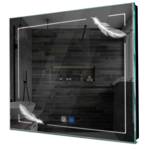Specchio LED Quadrato | Pulsanti touch | Funzione anti-appannamento | Luce bianca fredda - Reyze Serie Good Vibes Modello 2